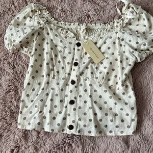 Monteau Cream Polka Dot Women's Top